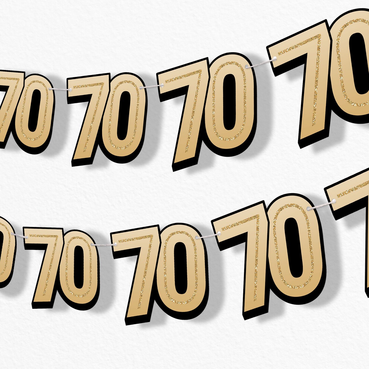 Big Dot of Happiness 70th Birthday Garland Banner Adult Black and Gold Birthday Backdrop 30 Feet of Cord 15 Double Sided Paper Number Age 70 Shapes